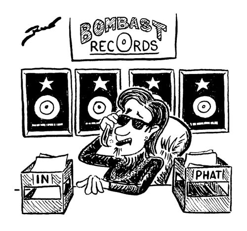 Bombast records 'In' tray and 'Phat' tray