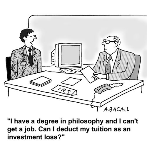 I have a degree in philosophy and can't get a job. Can I deduct my tuition as an investment loss?