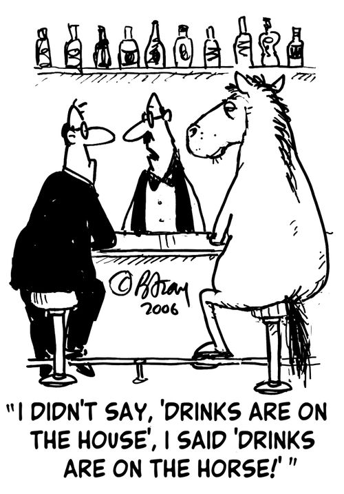 'I didn't say, 'Drinks are on the house', I said, 'Drinks are on the horse!''