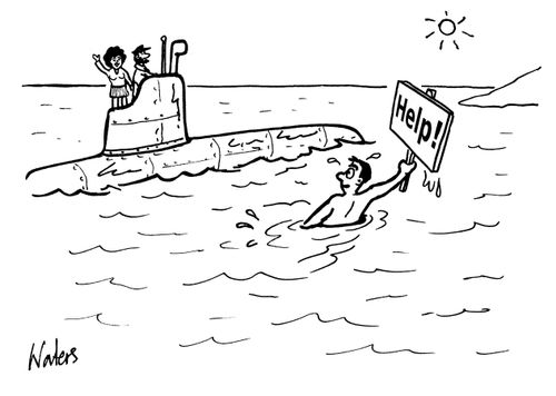 Man asks for Help from a submarine.