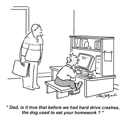 'Dad, is it true that before we had hard drive crashes, the dog used to eat your homework?'