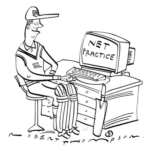 Cricketer at computer - Net Practice
