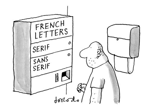 French letters vending machine; Serif and Sans Serif.