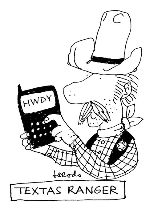 Textas Ranger texting 'Hwdy'.