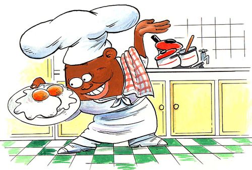 Chef admires a couple of eggs.