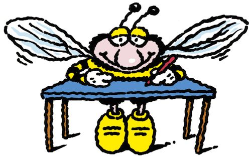 Bee writing at desk.