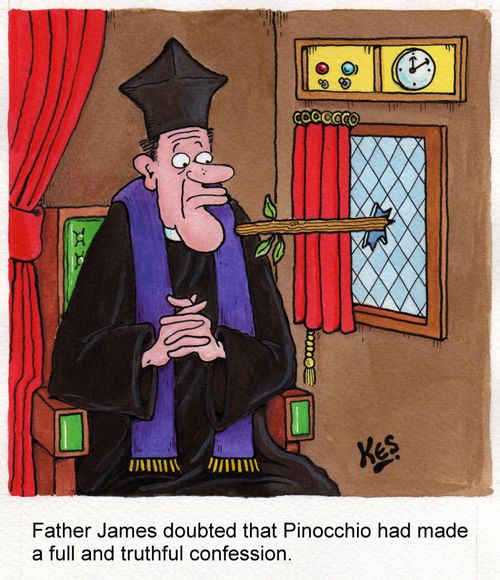Father James doubted that Pinocchio had made a full and truthful confession.