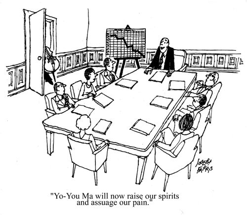 'Yo-you Ma will now raise our spirits and assuage our pain.'