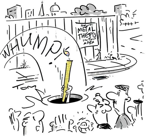 The Olympic torch hindered by scrap metal thefts.