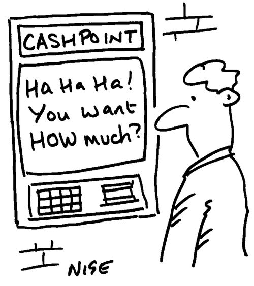 Cashpoint machine laughs at customer.