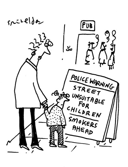 Police Warning - Street unsuitable for children - smokers ahead.