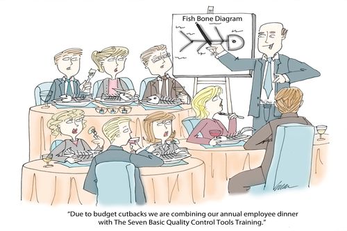 'Due to budget cutbacks we are combining our annual employee dinner with The Seven Basic Quality Control Tools Training.'