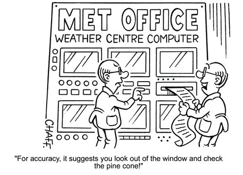 'For accuracy, it suggests you look out of the window and check the pine cone!'