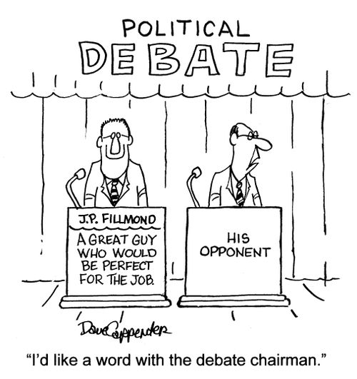 Political Debate, 'I'd like a word with the debate chairman.'