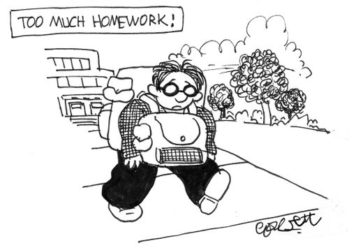 Too much homework: kid with two backpacks.
