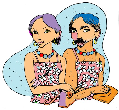 Woman and man dressed as woman.