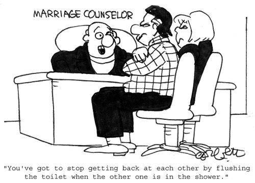 'You've got to stop getting back at each other by flushing the toilet when the other one is in the shower.'  