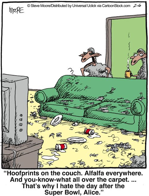 'Hoofprints on the couch. Alfalfa everywhere. And you-know-what all over the carpet...'