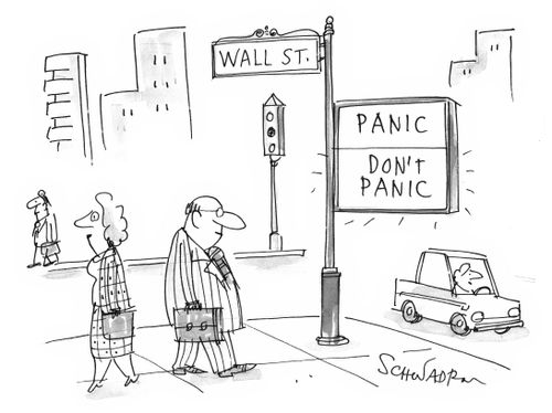 Don't panic sign at Wall Street