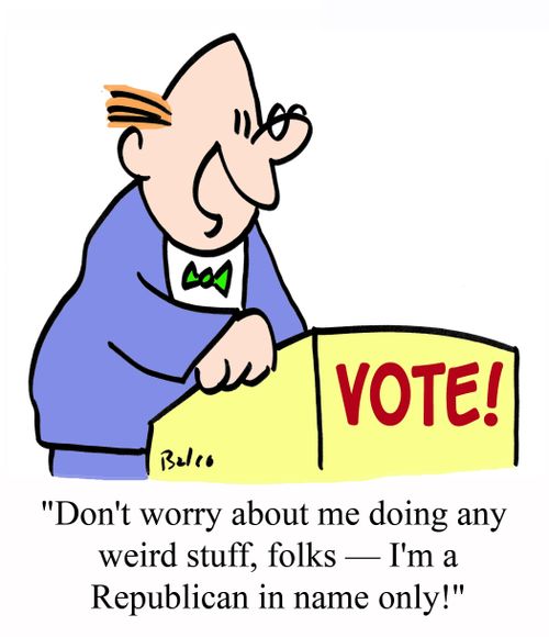 'Don't worry about me doing any weird stuff, folks - I'm a Republican in name only!'