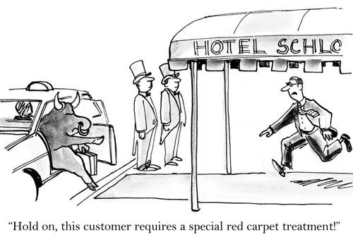 'Hold on, this customer requires a special red carpet treatment.'