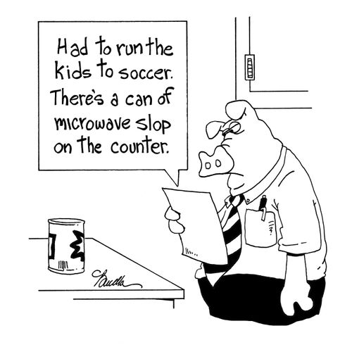 Had to run the kids to soccer. There's a can of microwave slop on the counter.