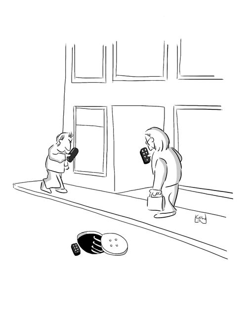 Person falls down manhole because they were on their smartphone.