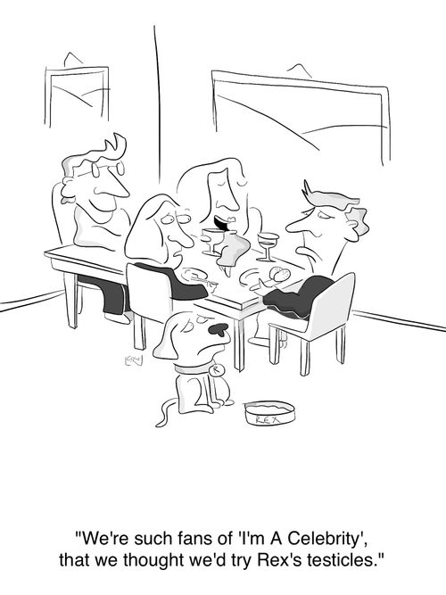 'We're such fans of 'I'm a Celebrity', that we thought we'd try Rex's testicles.'