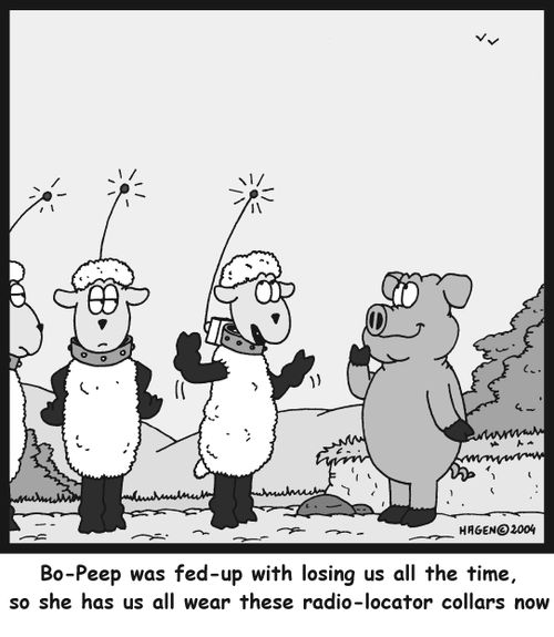 'Bo-Peep was fed-up with losing us all the time, so she has us all wear these radio-locator collars now.'