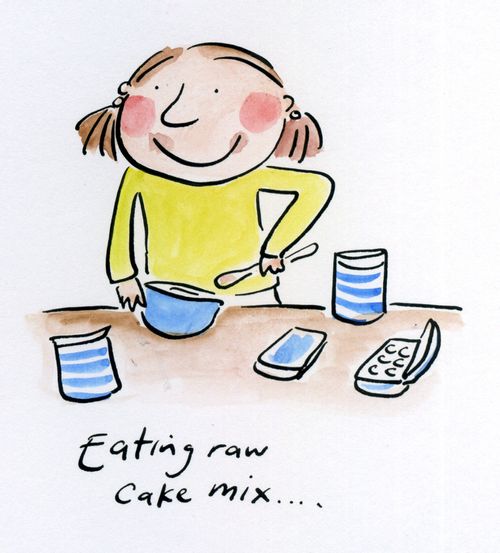 Eating raw cake mix.