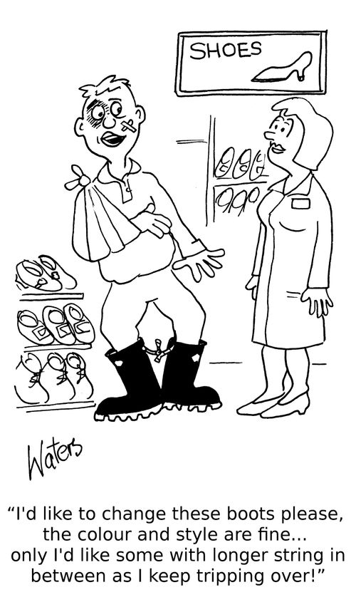 'I'd like to change these boots please, the colour and style are fine.. only I'd like some with longer string in between as I keep tripping over!'
