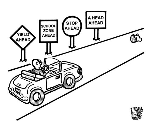 Yield ahead, school zone ahead,stop ahead,a head ahead.