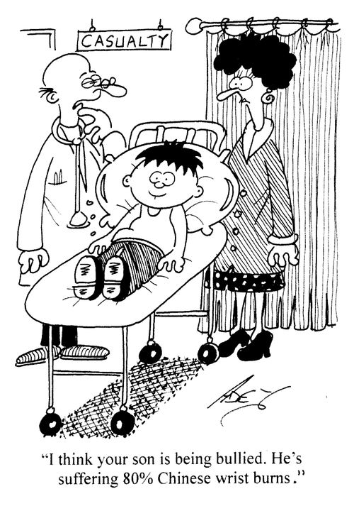 'I think your son is being bullied. He's suffering 80% Chinese wrist burns.'