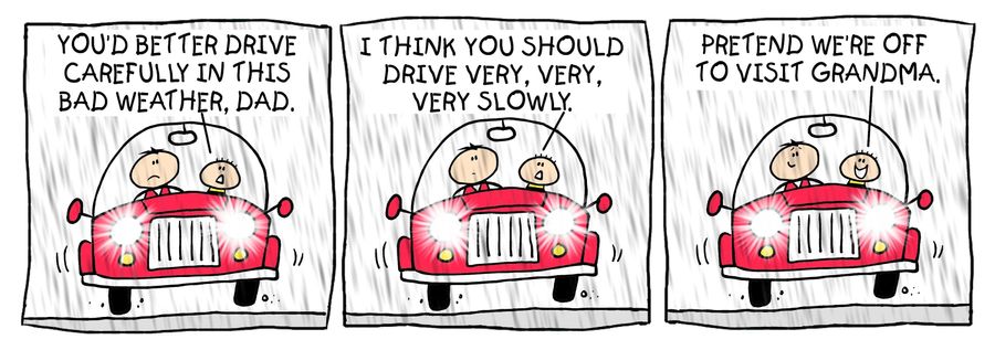 Billy strip: driving slowly.