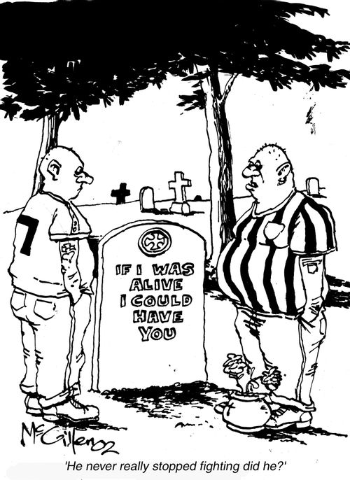 Football fan's grave - "He never really stopped fighting did he?"