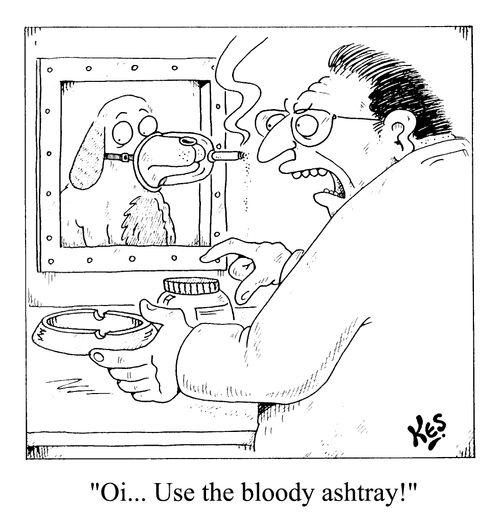 "Oi...use the bloody ashtray!"