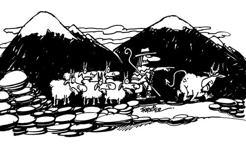 A goat-herder notices Satan trying to fit in with a herd of goats and sends him off
