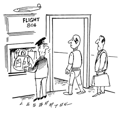 Worried Pilot Looking at  Crash Test Dummy Boarding Plane