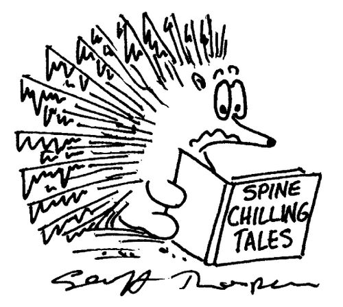 Hedgehog reading Spine Chilling Tales