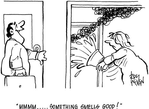 'Mmmm.....something smells good!' (Wife inside putting out fire).