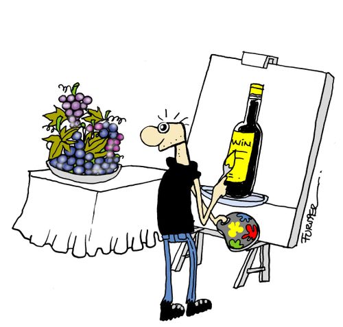 Artist painting grapes as a bottle of wine.