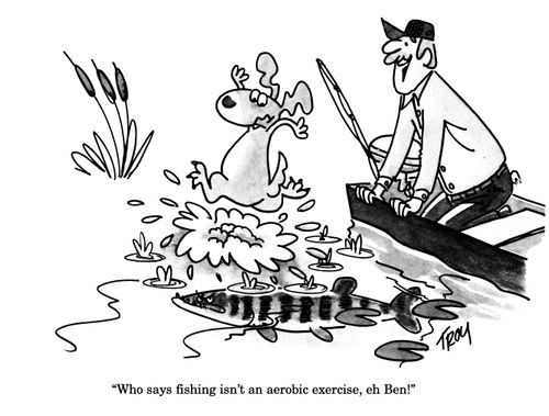 'Who says fishing isn't an aerobic exercise, eh Ben!'