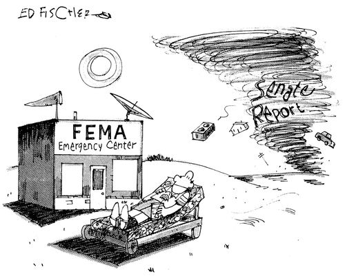 FEMA sleeps during the storm.