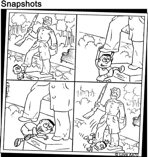 Statue teaching naughty kid a lesson.
