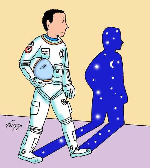 Astronaut with starry sky shadow.