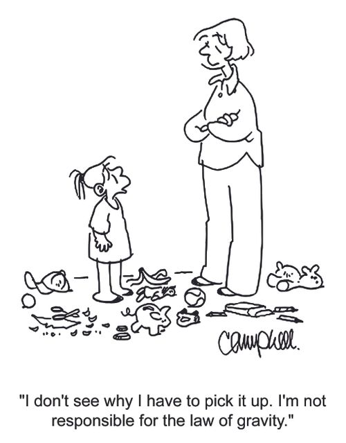 'I don't see why I have to pick it up. I'm not responsible for the law of gravity.'