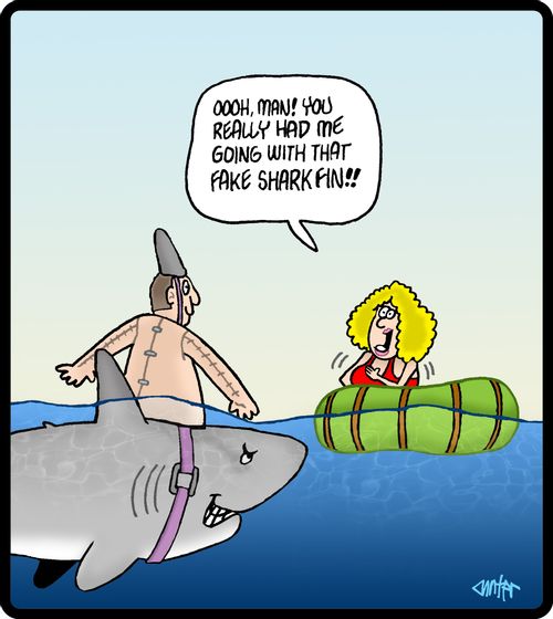 'Oooh, man! You really has me going with that fake shark fin!!'
