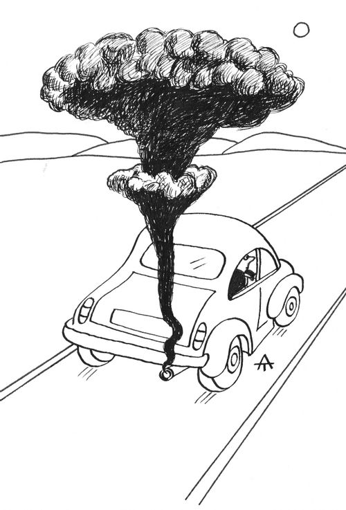 Mushroom cloud from a car's exhaust pipe.