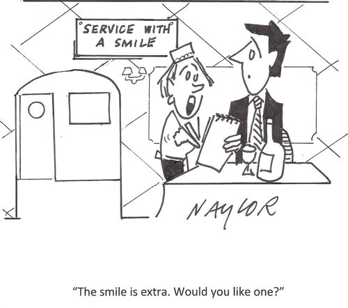 'The smile is extra. Would you like one?'