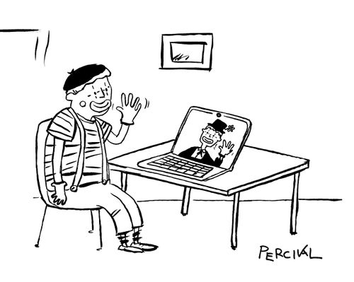 Two mimes talking online.